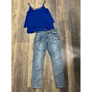 Venus Royal Blue Tiered Camisole Top Strappy Crisscross Neckline Small Y46032